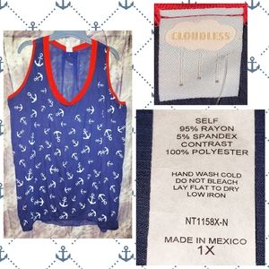 Cloudless Navy Blue/Wht/Red Anchors Print Knit & Woven Hi-Lo Tank Top 1X(16/18)